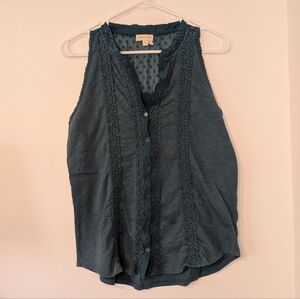 Anthropology Meadow Rue Sleeveless Lace Trim Top - Teal